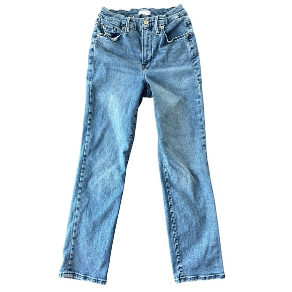 Good American Straight Leg Jeans Women 8 29 Blue Mid Rise Stretch Classic Denim - Picture 1 of 9